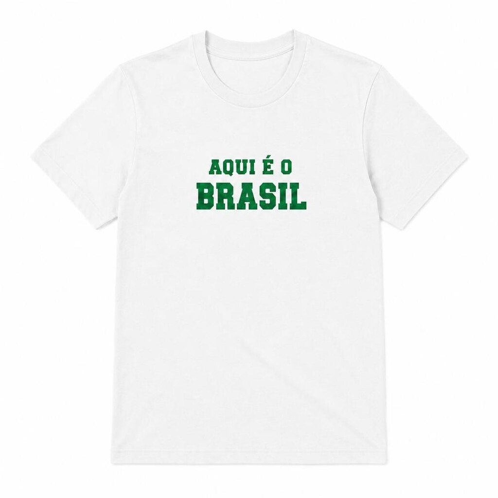 Camiseta Frase Aqui é o Brasil Algodão Unissex Gola Redonda Manga Curta Confortavel Toque Macio
