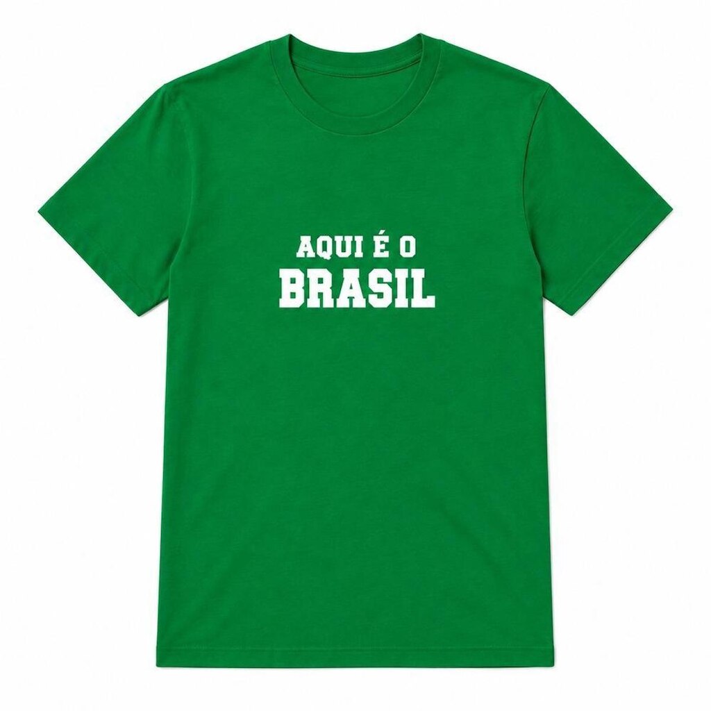 Camiseta Frase Aqui é o Brasil Algodão Unissex Gola Redonda Manga Curta Confortavel Toque Macio