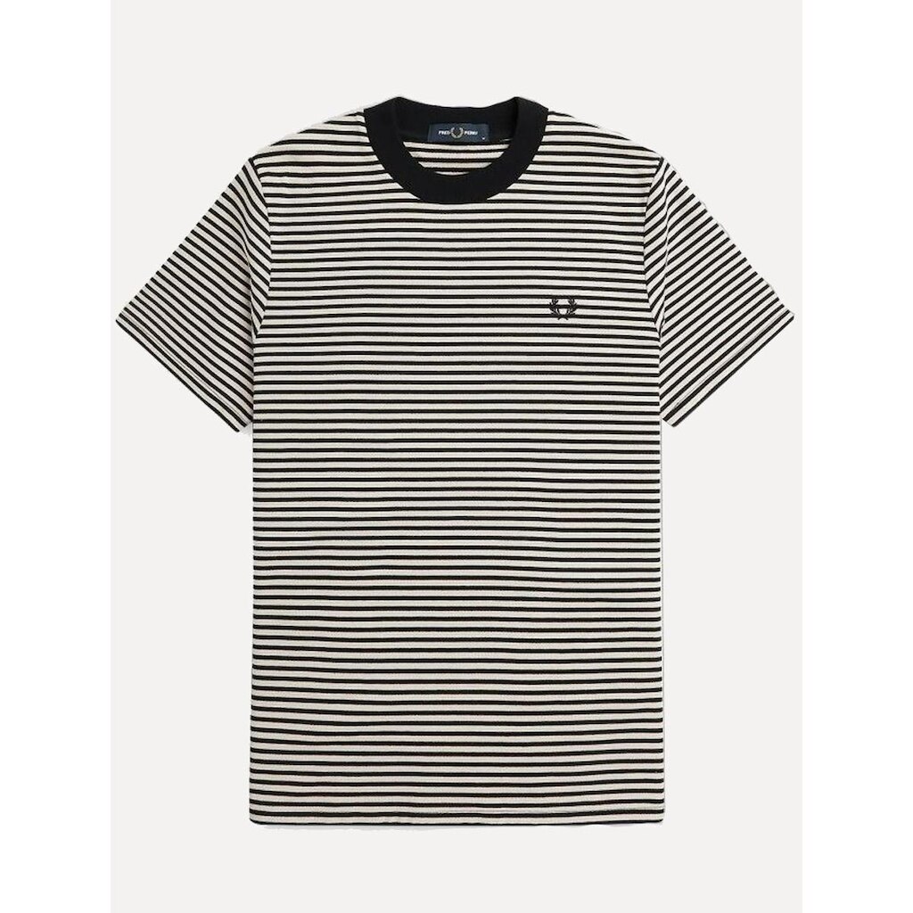 Camiseta Fred Perry Masculina Fine Stripe Heavy Weight Tee Preta/Caqui