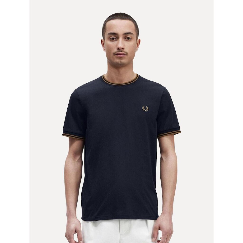 Camiseta Fred Perry Masculina Regular Brown Twin Tipped Azul Marinho