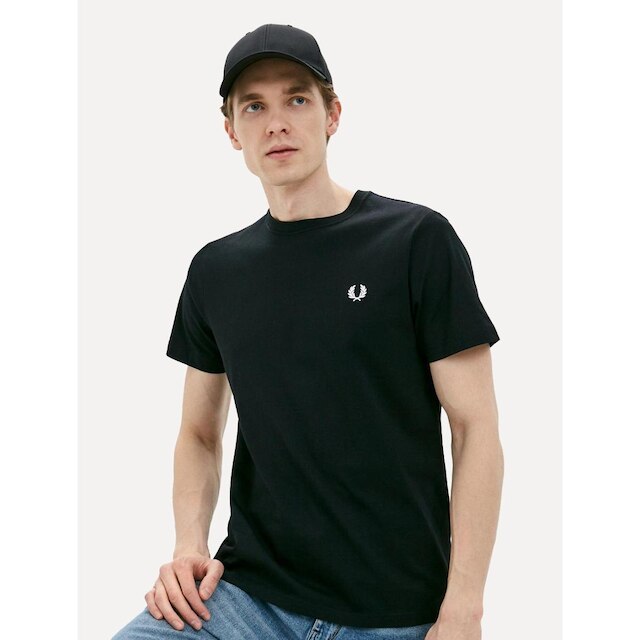 Camiseta Fred Perry Masculina Regular Crewneck Logo Preta