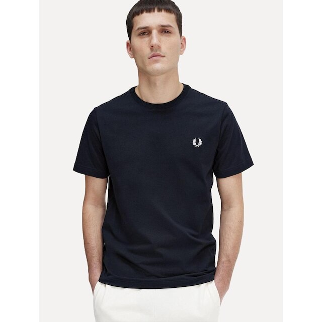 Camiseta Fred Perry Regular Crewneck Logo Azul Marinho