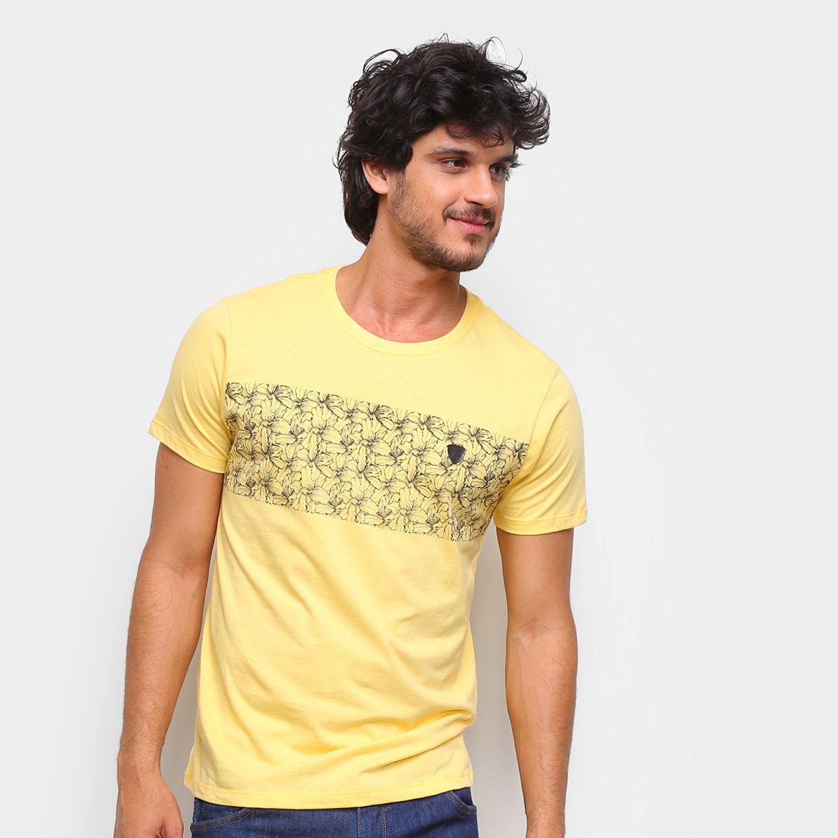 Camiseta Gajang Floral Masculina - Amarelo Menor preço em Camiseta Gajang Floral Masculina - Amarelo