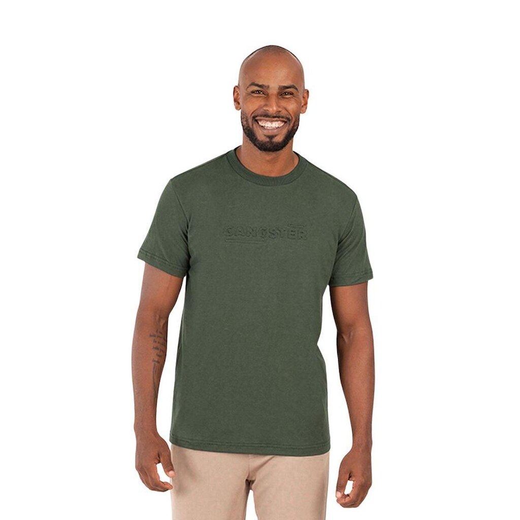 Camiseta Gangster Masculina Básica Verde Militar Manga Curta