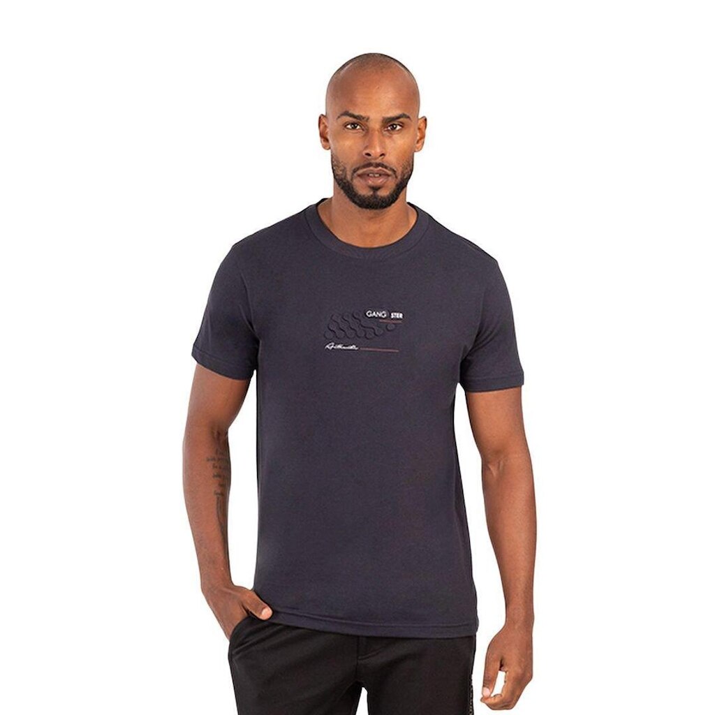 Camiseta Gangster Masculina Estampada Azul Marinho Casual