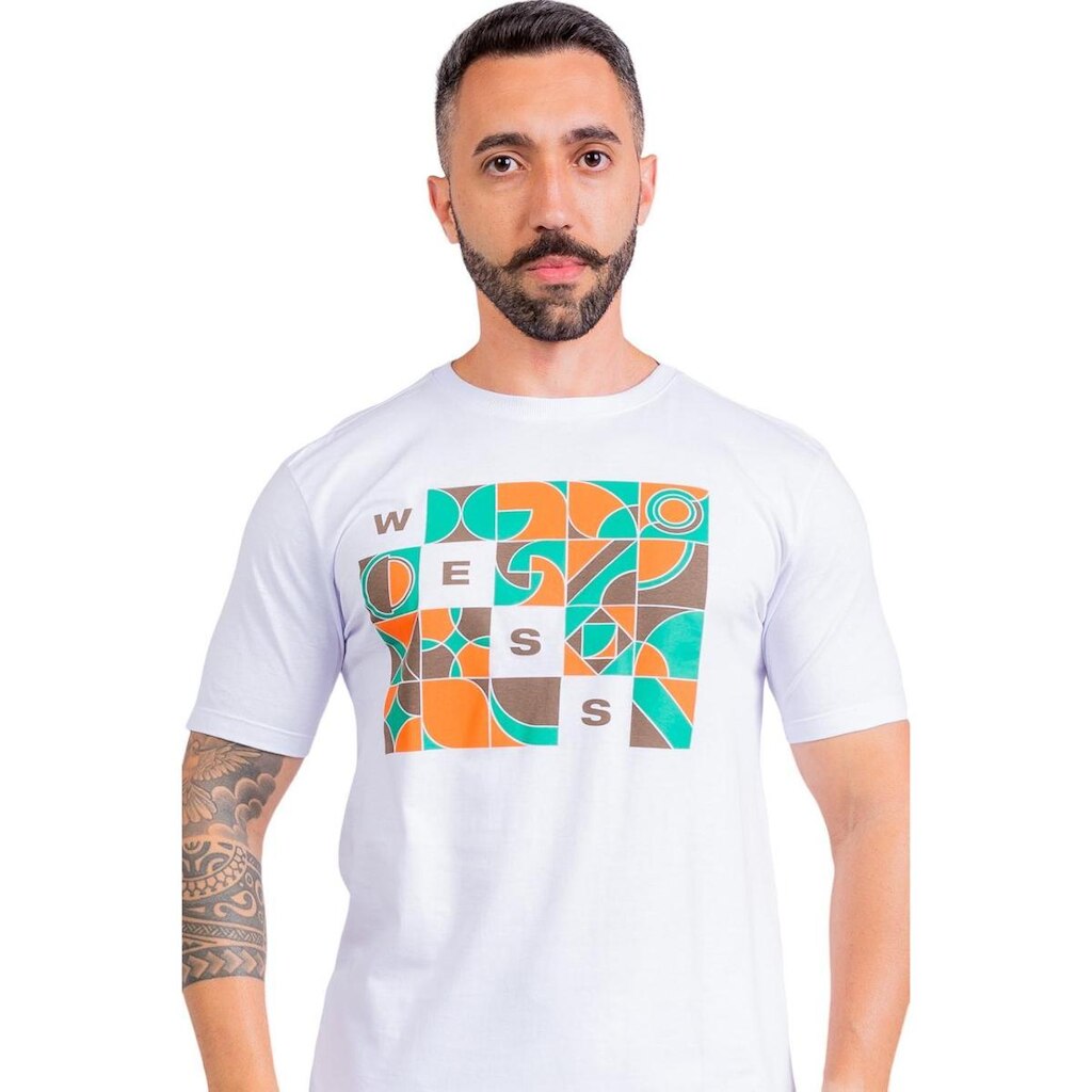 Camiseta Geometric Puzzle Branca He Wess Clothing