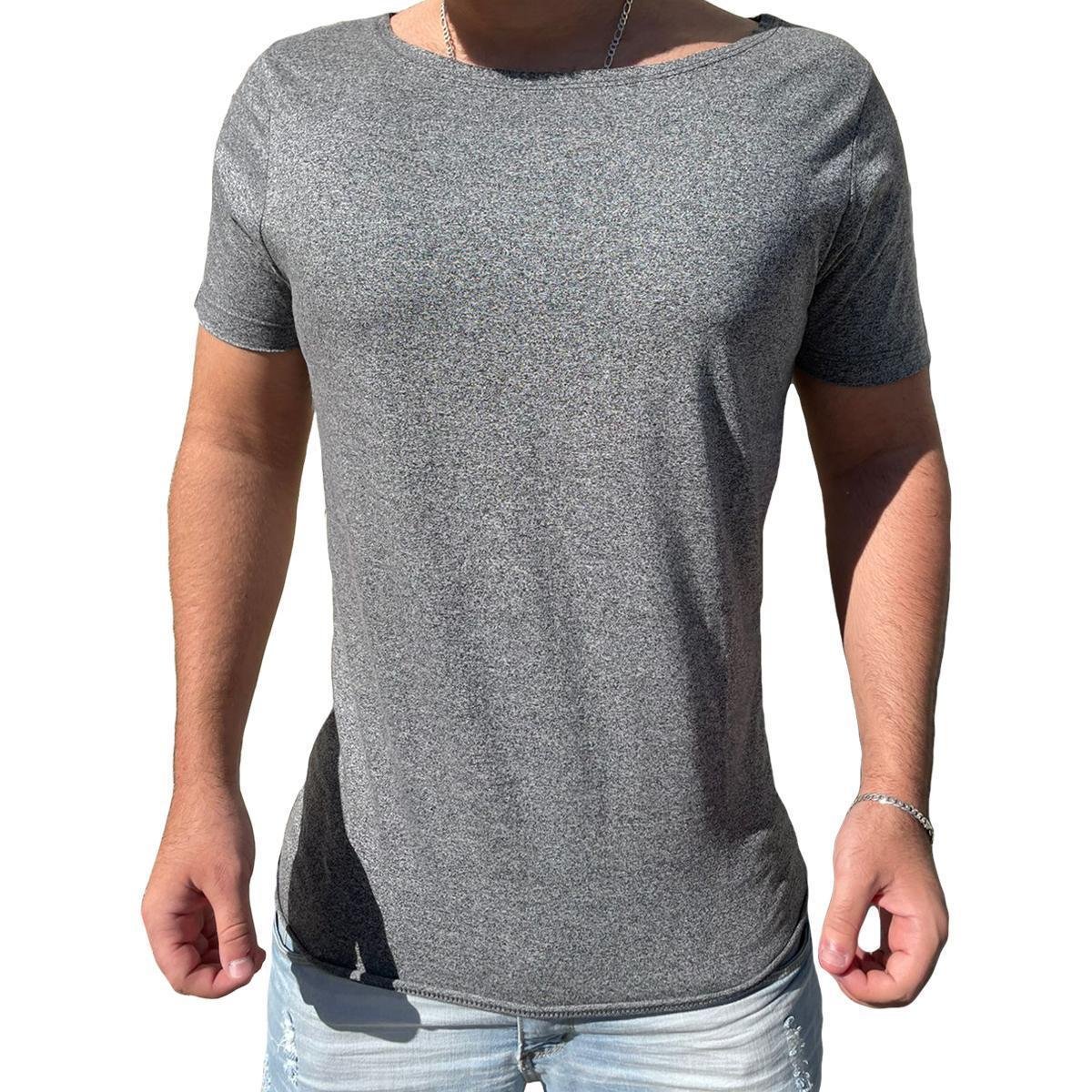Camiseta Gola Canoa Aberta Cor Mescla Masculina Slim Menor preço em Camiseta Gola Canoa Aberta Cor Mescla Masculina Slim