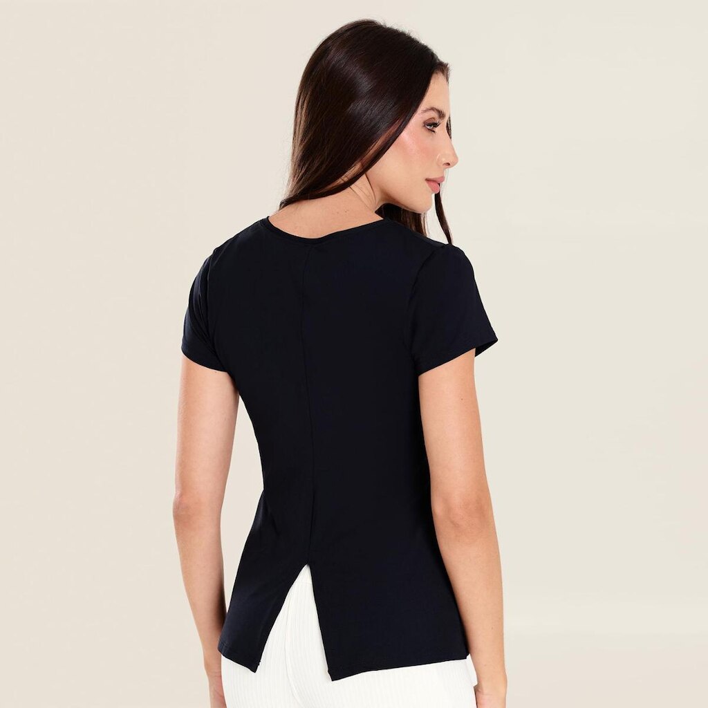 Camiseta Gola v Abertura Costas Microfibra Donna Carioca