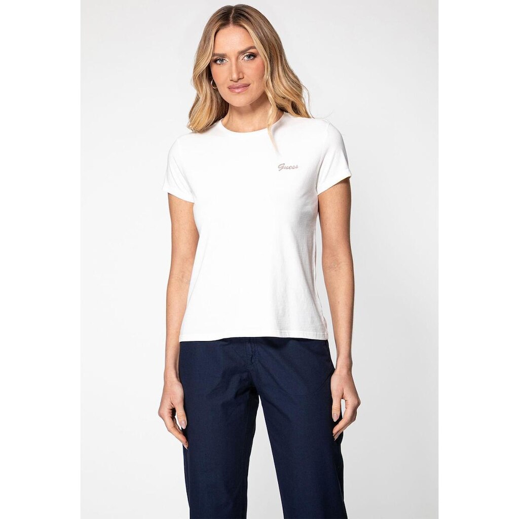 Camiseta GUESS Bordado Cursivo Creme
