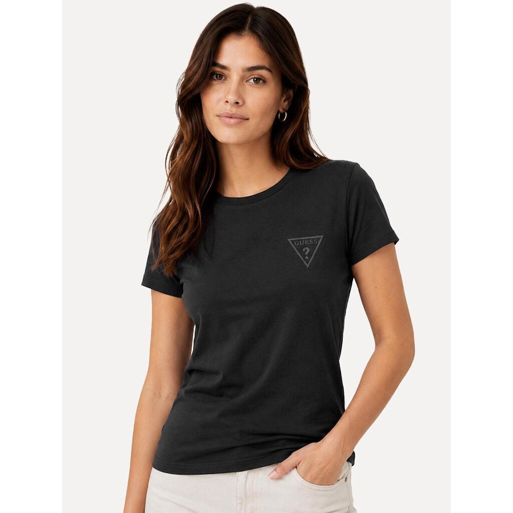 Camiseta Guess Feminina Chest Rubber Logo Preta