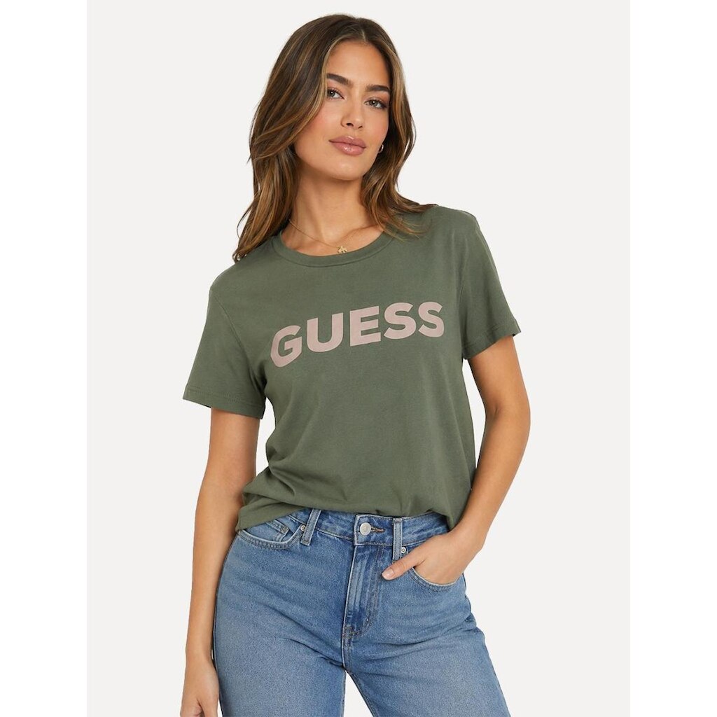 Camiseta Guess Feminina Silk Bold Logo Simple Verde Militar
