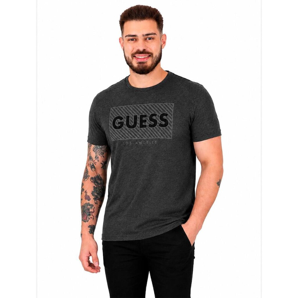 Camiseta Guess Masculina Los Angeles Logo Block Cinza Escuro