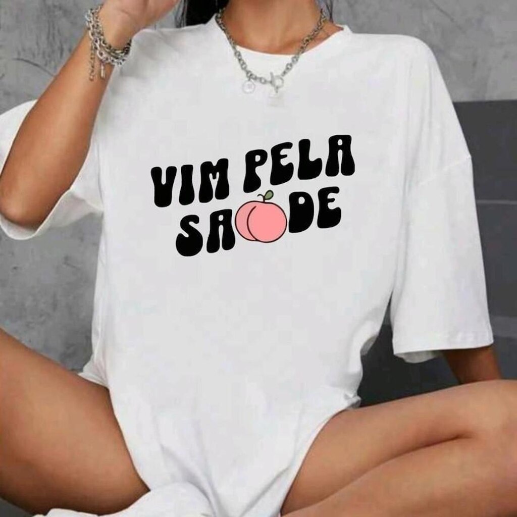 Camiseta Gym Longa Oversized Feminina Vim Pela Saúde