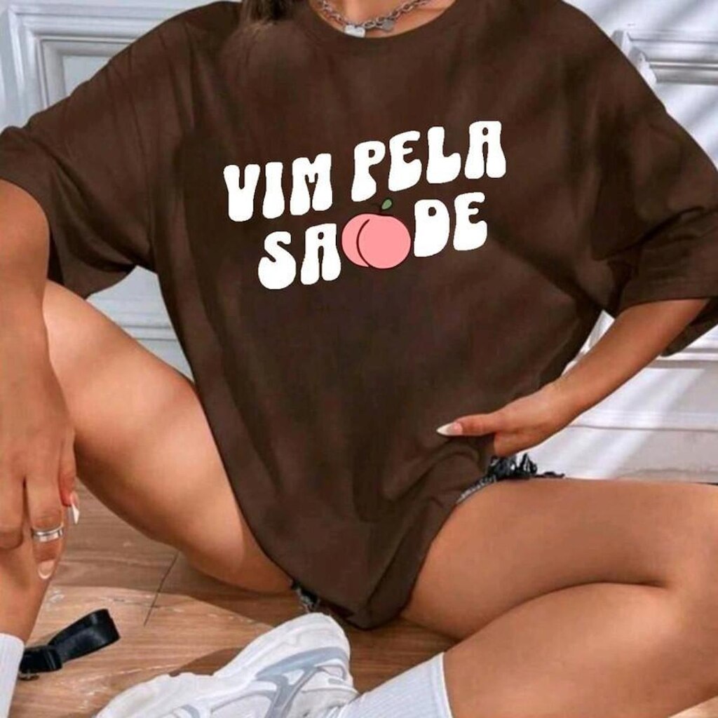 Camiseta Gym Longa Oversized Feminina Vim Pela Saúde