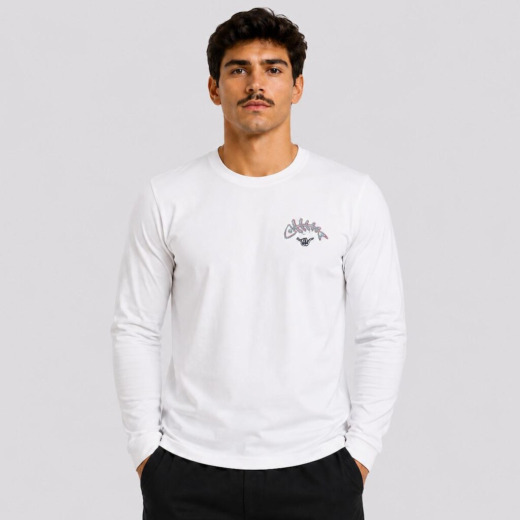 Camiseta Hang Loose Fish Manga Longa Branca
