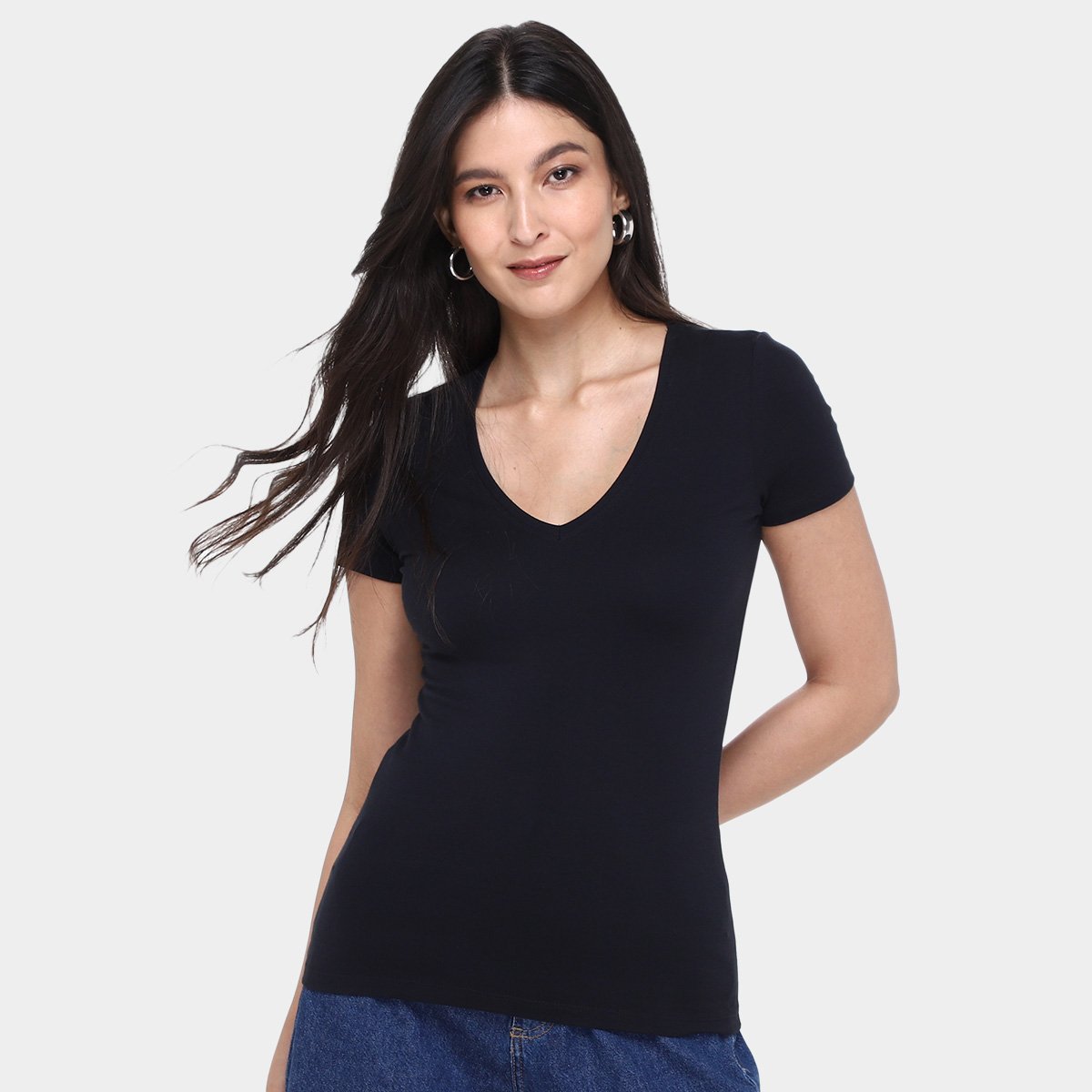 Camiseta Hering Básica Gola V Feminina Menor preço em Camiseta Hering Básica Gola V Feminina