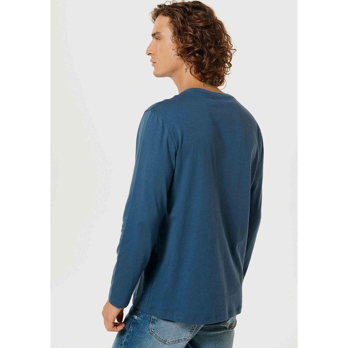 Camiseta Hering Básica Manga Longa World Masculina - Azul Piscina Menor preço em Camiseta Hering Básica Manga Longa World Masculina - Azul Piscina