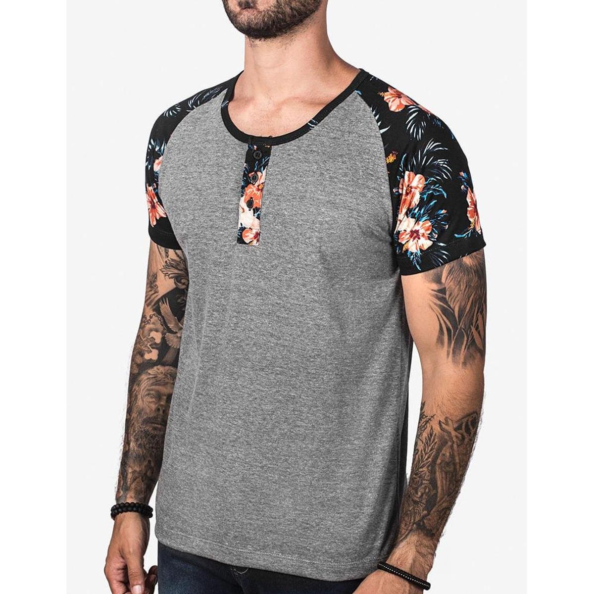 camiseta henley raglan