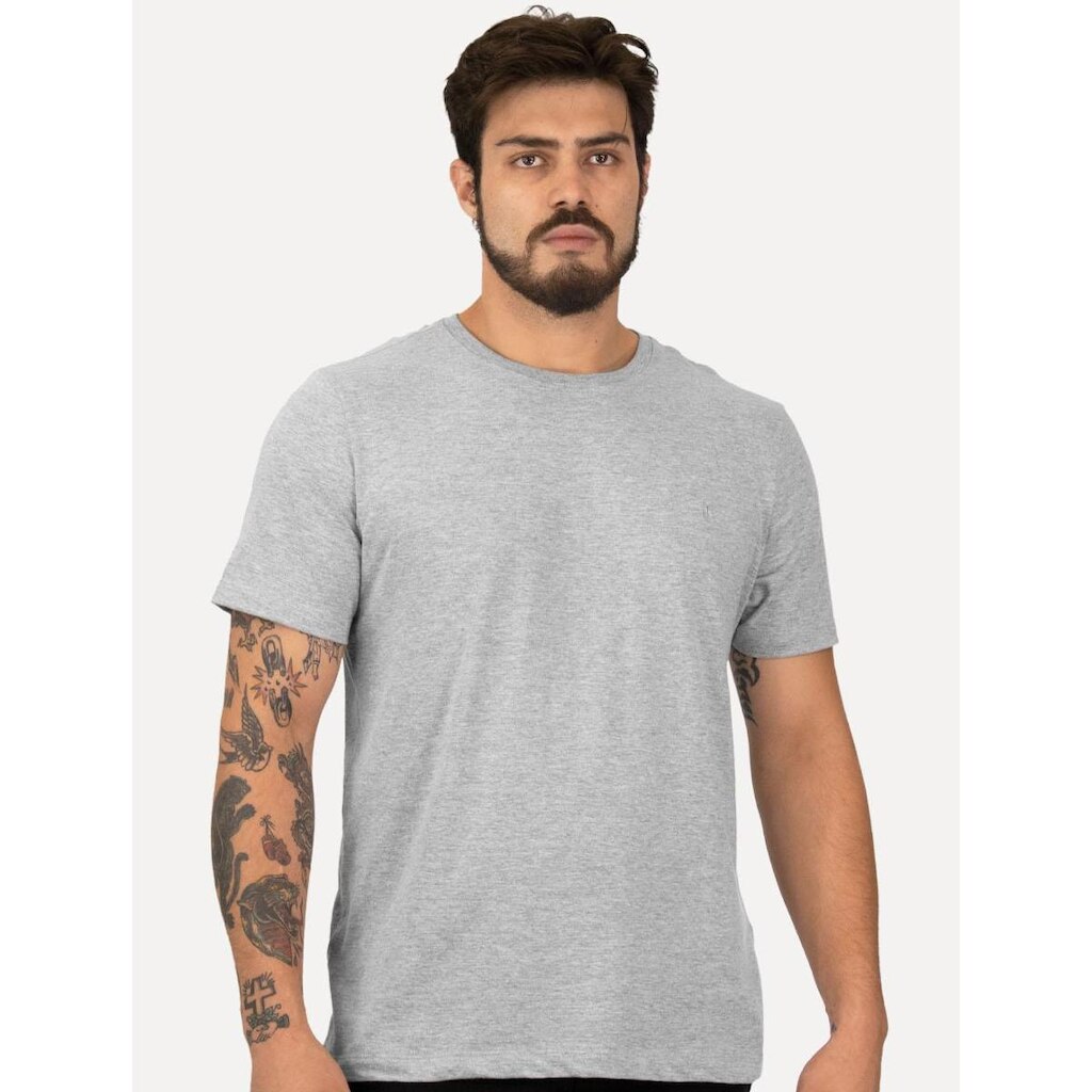 Camiseta Individual Masculina Slim Logo Cinza Mescla