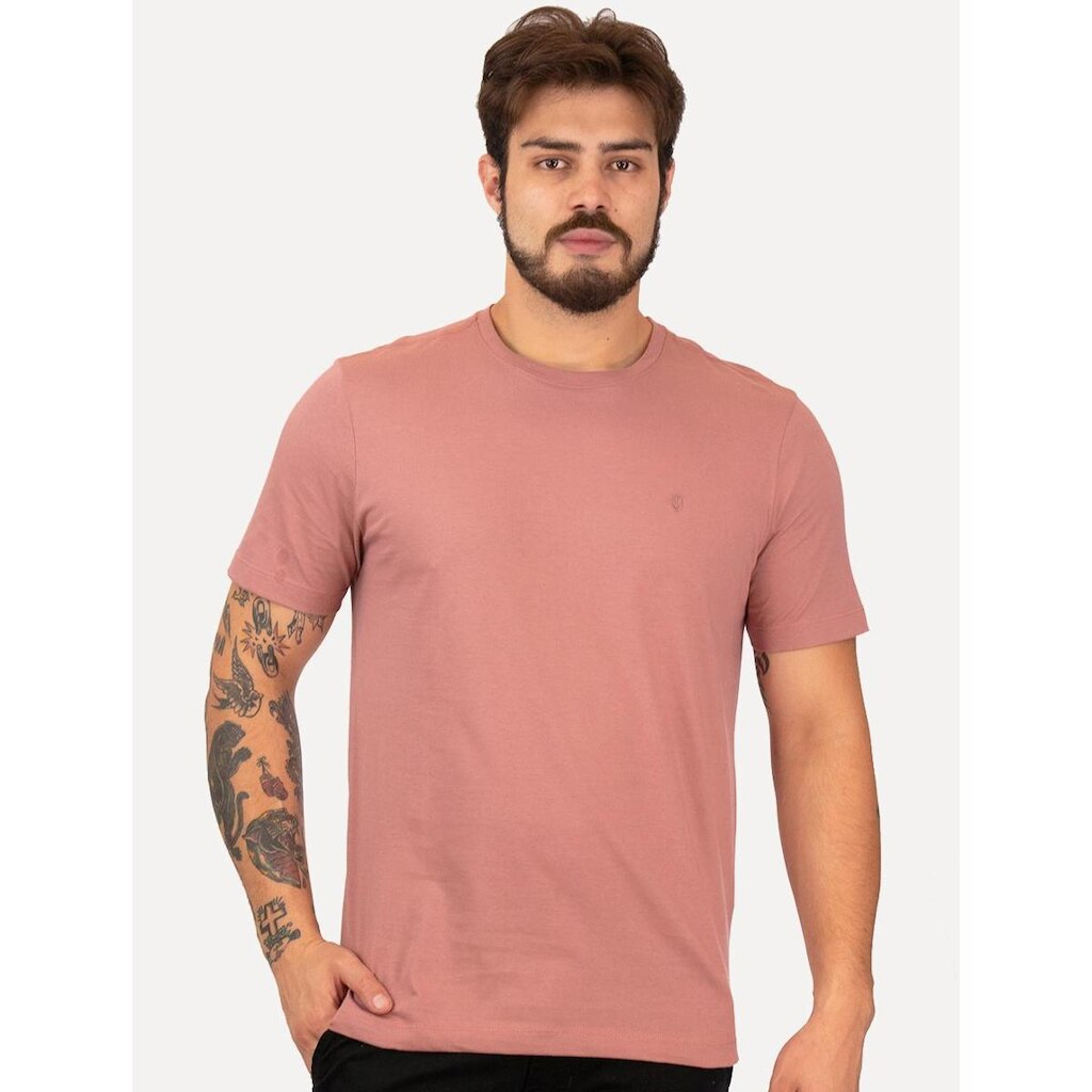 Camiseta Individual Masculina Slim Logo Rosa Médio