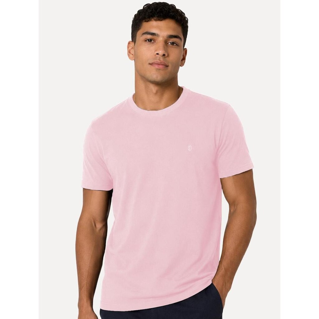 Camiseta Individual Masculina Slim Pima Soft Touch Logo Rosa Claro