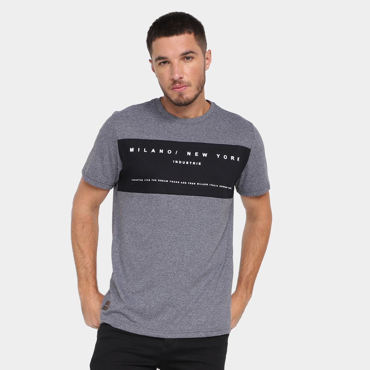 Camiseta Industrie Milano-New York Masculina - Grafite Menor preço em Camiseta Industrie Milano-New York Masculina - Grafite