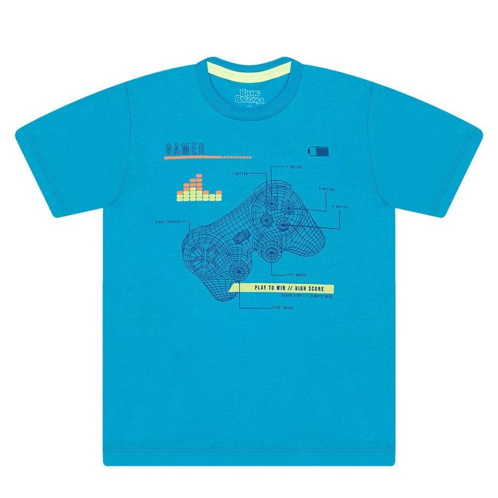 Camiseta Infantil Bicho Bagunça Gamer Azul