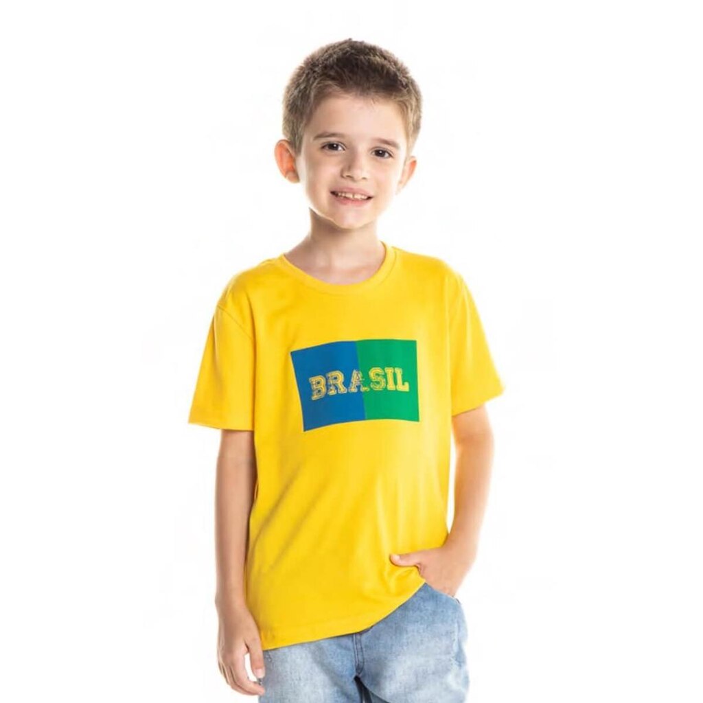 Camiseta Infantil Brasil Verde Amarela Torcedor Bandeira