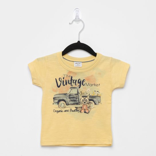 Camiseta Infantil Elian Flamê Vintage Manga Curta Masculina - Amarelo