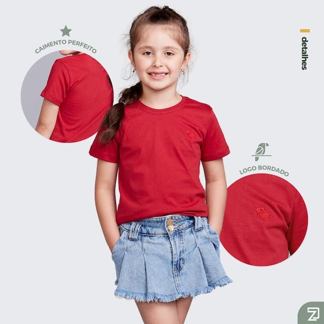 Camiseta Infantil Feminina 100% Algodão
