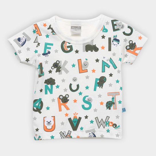 Camiseta Infantil Kamylus Meia Malha Alfabeto - Off White