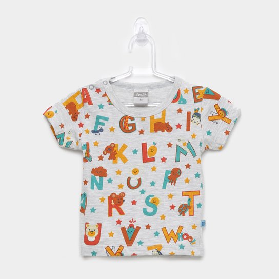 Camiseta Infantil Kamylus Meia Malha Alfabeto - Mescla