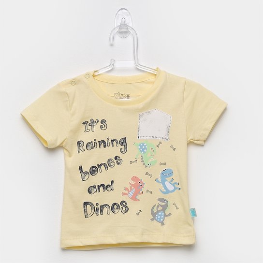 Camiseta Infantil Kiko & Kika Dinossauro Manga Curta Masculina - Amarelo