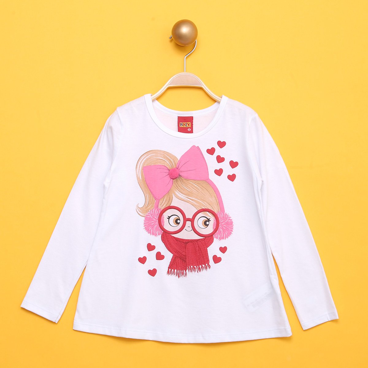 Camiseta Infantil Kyly Estampada Com Relevo Manga Longa Feminina - Branco Menor preço em Camiseta Infantil Kyly Estampada Com Relevo Manga Longa Feminina - Branco