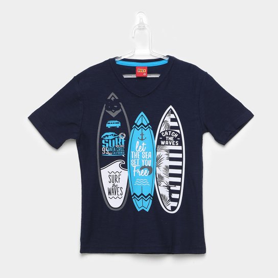 Camiseta Infantil Kyly Flame Pranchas Masculina - Marinho
