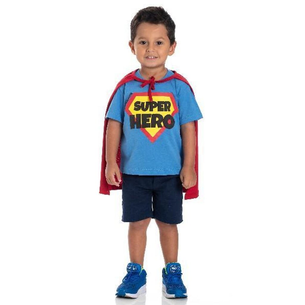 Camiseta Infantil Manga Curta Com Capa.  Super Hero - Gueda