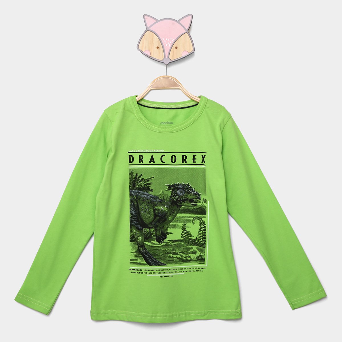 Camiseta Infantil Marisol Manga Longa Malha Estampada Dinossauro Menino - Verde Menor preço em Camiseta Infantil Marisol Manga Longa Malha Estampada Dinossauro Menino - Verde