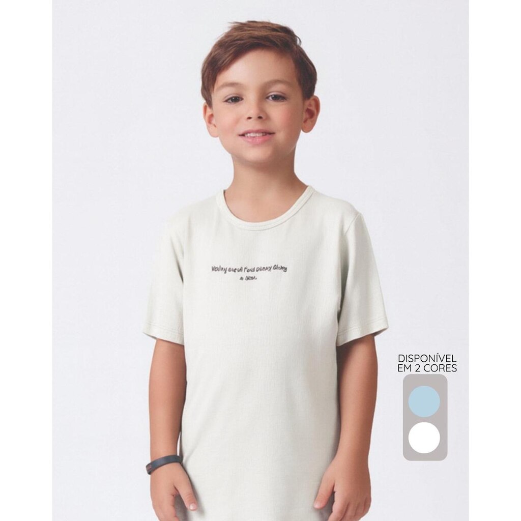 Camiseta infantil menina verão leve inspiradora estilosa - Azul e OffWhite - Menino 4 a 14 anos