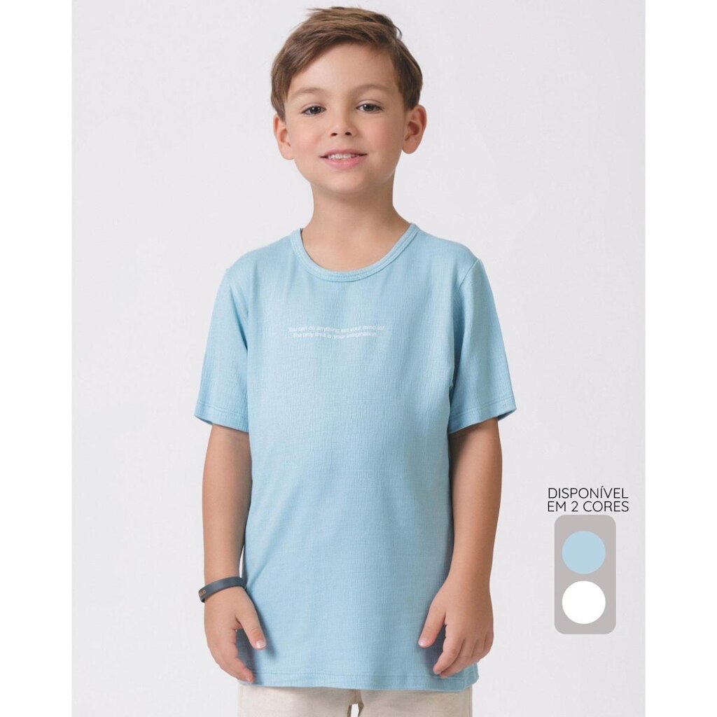Camiseta infantil menina verão leve inspiradora estilosa - Azul e OffWhite - Menino 4 a 14 anos