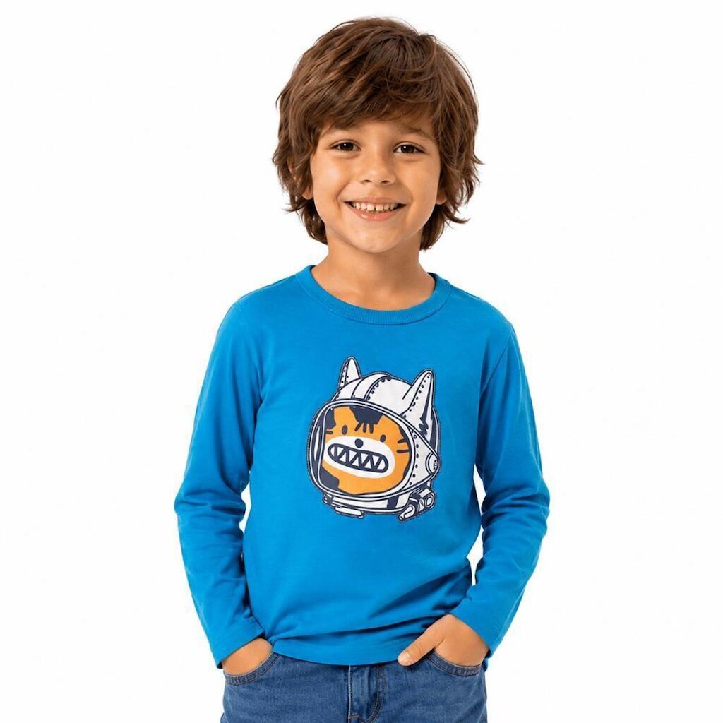 Camiseta Infantil Menino Astronauta Alphabeto Azul Forte