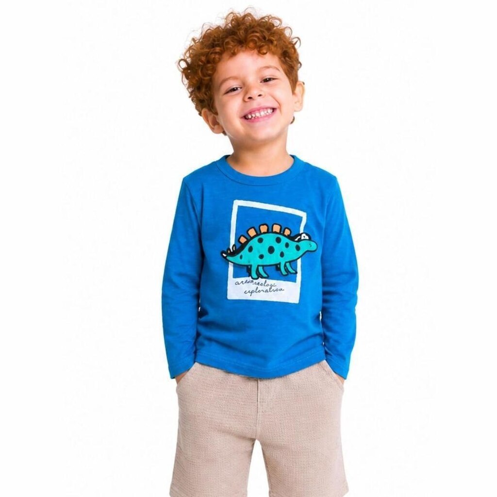 Camiseta Infantil Menino Dino Alphabeto Azul Forte