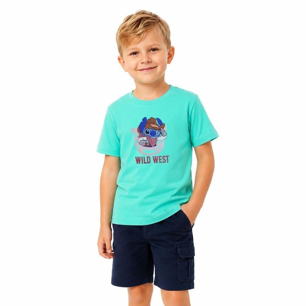 Camiseta Infantil Menino Disney Cowboy Stitch Alphabeto