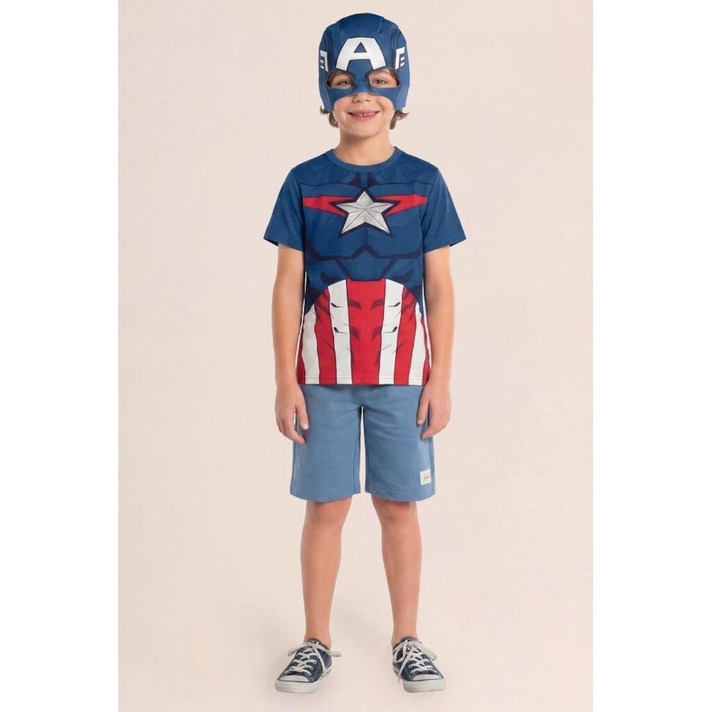 Camiseta infantil menino em meia malha do Capitão América Brandili