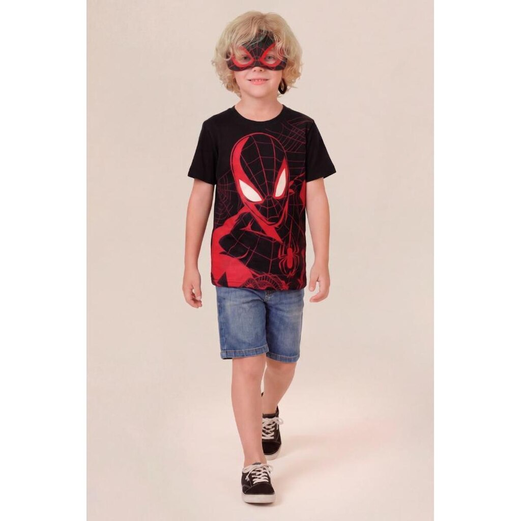 Camiseta infantil menino em meia malha Homem Aranha com máscara Brandili