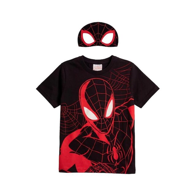 Camiseta infantil menino em meia malha Homem Aranha com máscara Brandili