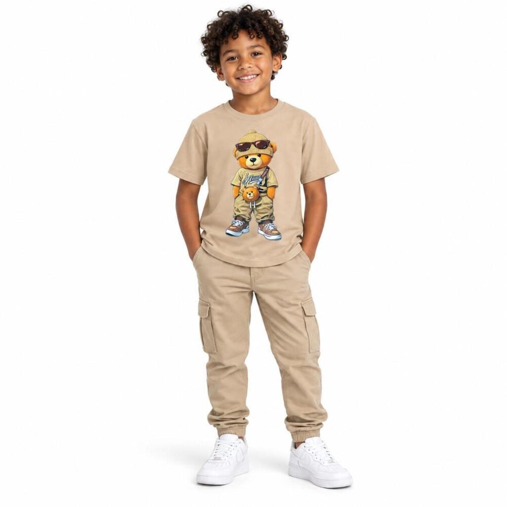 Camiseta Infantil Menino Estampa de Ursinho 100% Algodão Gola Redonda Toque Macio Passeio Escola