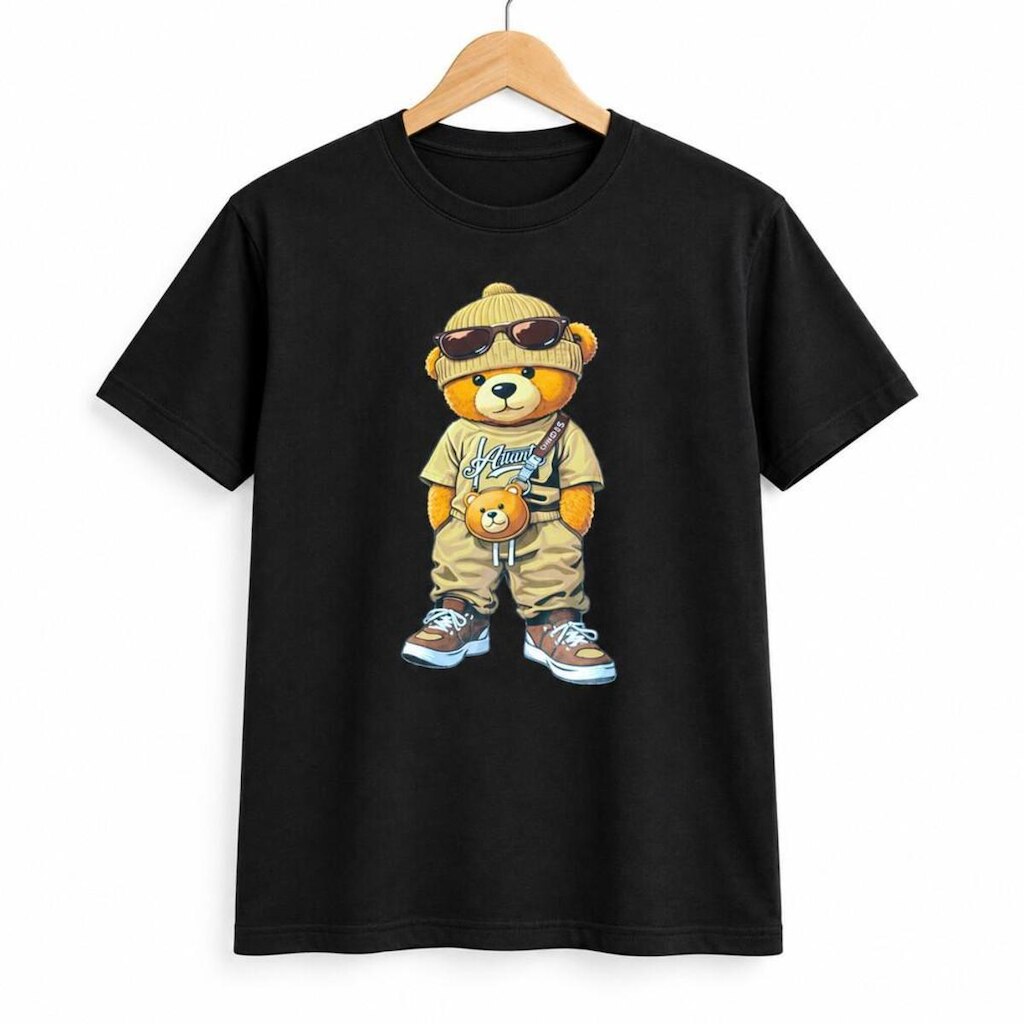 Camiseta Infantil Menino Estampa de Ursinho 100% Algodão Gola Redonda Toque Macio Passeio Escola