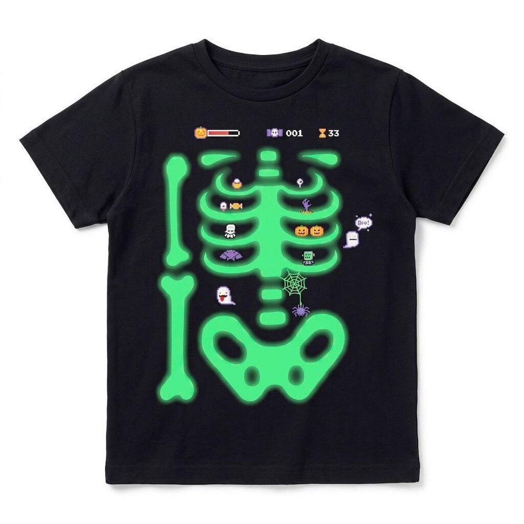 Camiseta Infantil Menino Halloween Esqueleto Alphabeto