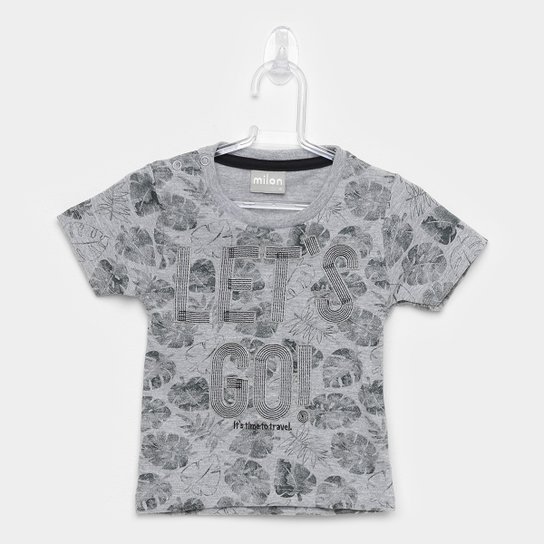 Camiseta Infantil Milon Let's Go Manga Curta Masculina - Cinza