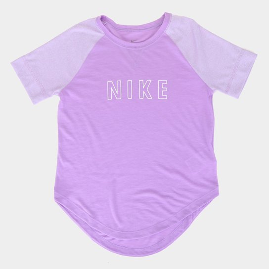 Camiseta Infantil Nike Dri-Fit Trophy Graphic Feminina - Roxo+Branco